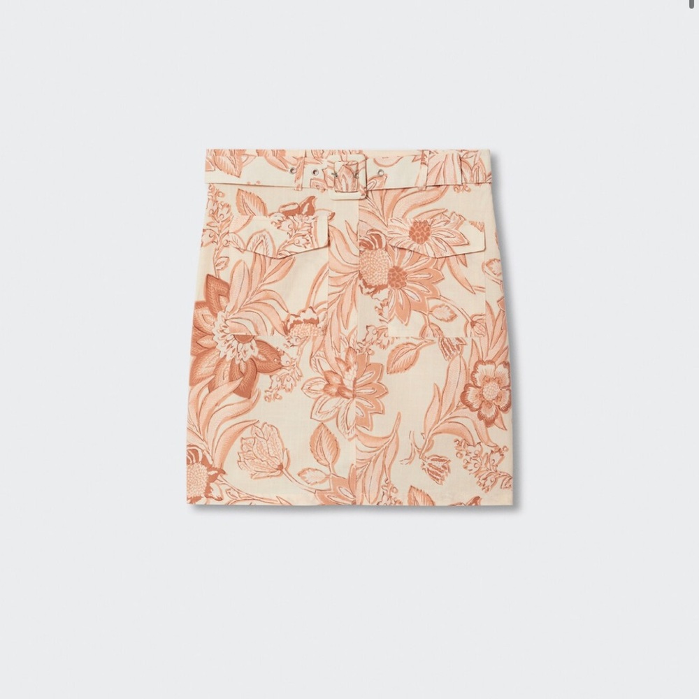 Mango Floral Mini Skirt - Cream and Orange